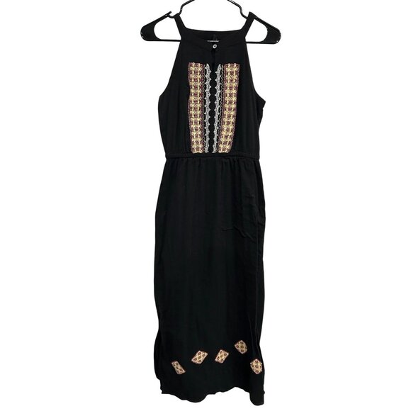 J. Peterman Womens Black Maxi Dress Embroidered Details Halter Neckline Sz 2 - Picture 1 of 9